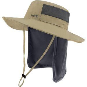 Unisex Khaki 100% Nylon Wide Brim Mesh Vent with Neck Flap Classic Cowboy Hat
